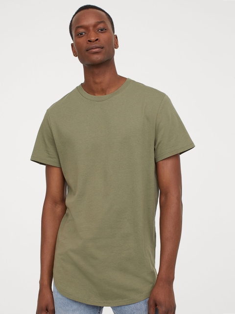 

H&M Men Green Solid Long Fit Tshirt