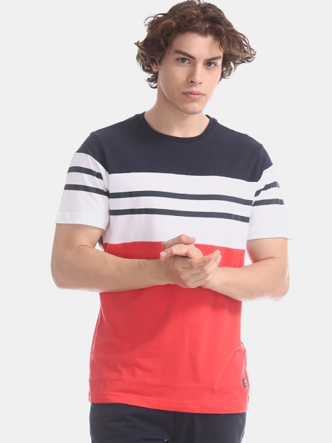 

Colt Men Navy Blue & Orange Colourblocked Round Neck T-shirt