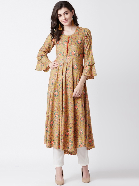 

Tissu Women Mustard Yellow Printed A-Line Kurta