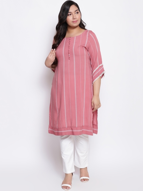 

Amydus Women Rose & White Striped Straight Kurta