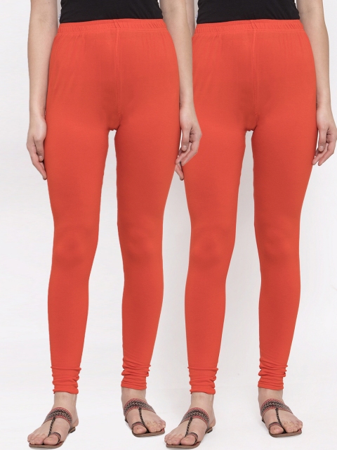 

TAG 7 Women Pack Of 2 Orange Solid Churidar-Length Leggings