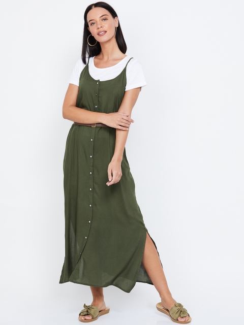 

Bossini Women Olive Green Solid A-Line Dress