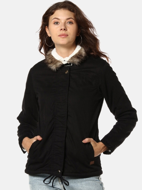 

Campus Sutra Women Black Solid Windcheater Biker Jacket