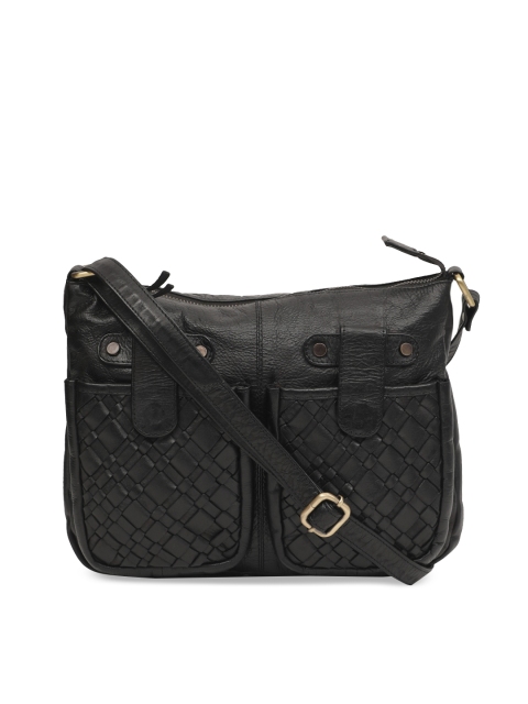 

GENWAYNE Black Solid Leather Sling Bag