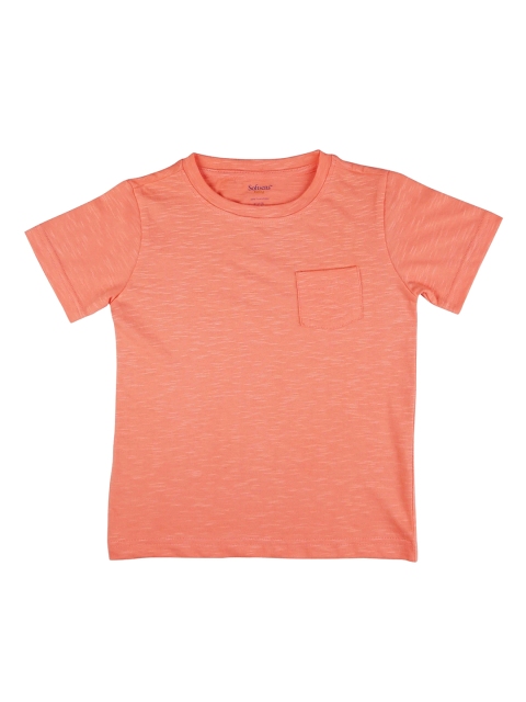 

Softsens Unisex Kids Peach-Coloured Solid Organic Cotton Round Neck Sustainable T-shirt