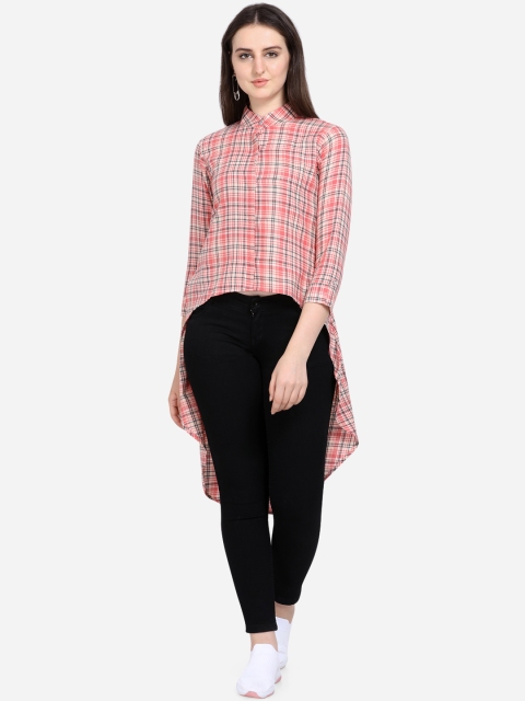 

Yuvraah Women Pink Checked High-Low Tunic