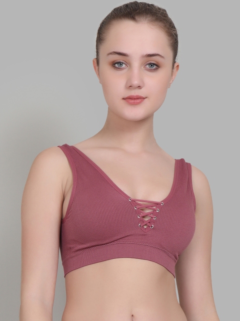 Golden Girl Mauve Solid Non-Wired Lightly Padded Bralette Bra