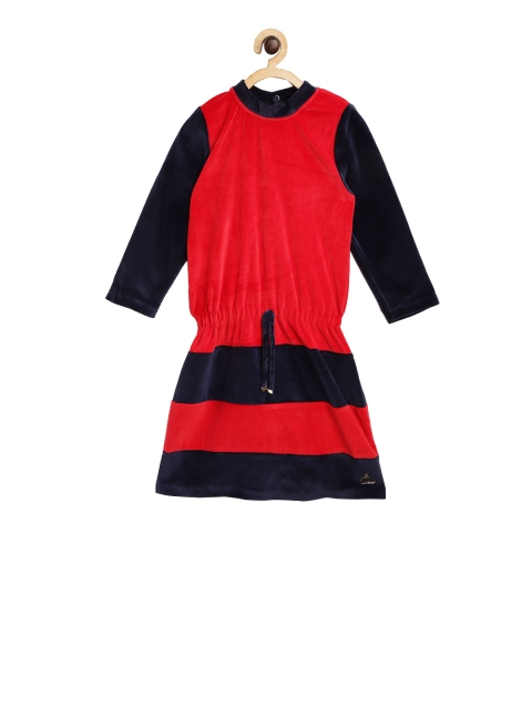 

Cherry Crumble Girls Red & Blue Colourblocked Fit and Flare Dress