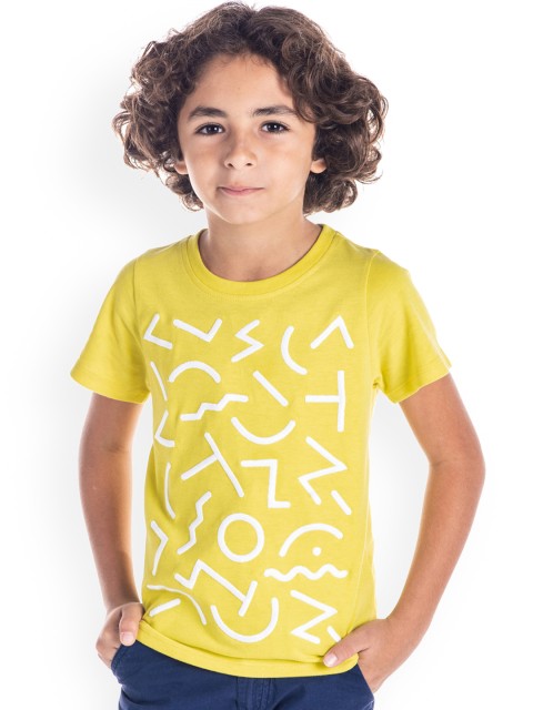 

Cherry Crumble Boys Yellow Printed Round Neck T-shirt