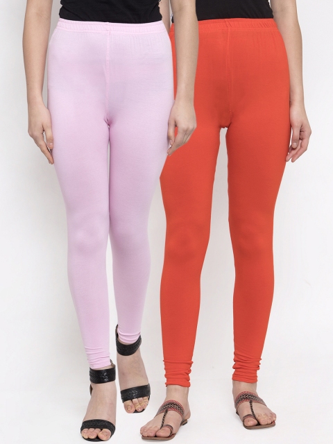

TAG 7 Women Pack Of 2 Solid Churidar-Length Leggings, Orange