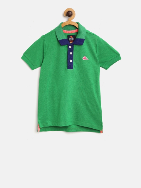 

Cherry Crumble Boys Green Solid Polo Collar T-shirt