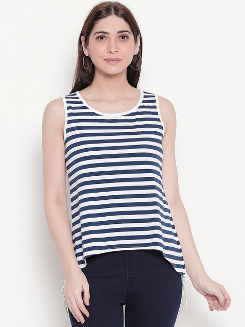 

Manola Women Blue Striped Knitted High-Low Top