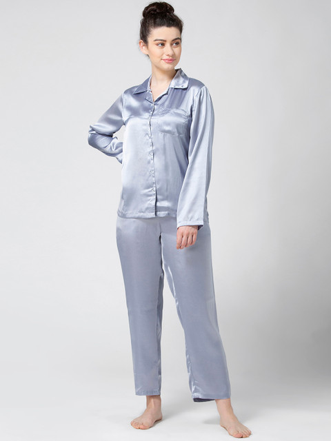 

ADORENITE Women Grey Solid Night suit