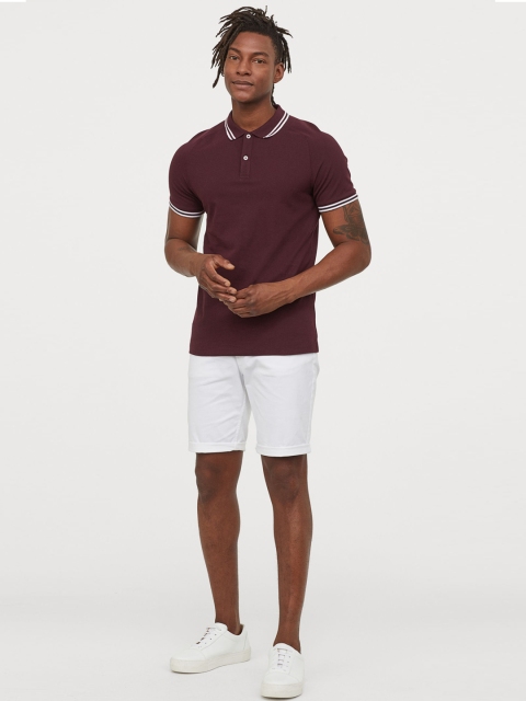 

H&M Men Maroon Piqu Polo T-Shirt Muscle Fit