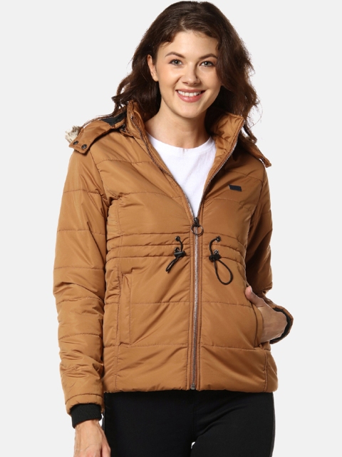 

Campus Sutra Women Brown Solid Faux Fur Hooded Padded Jacket