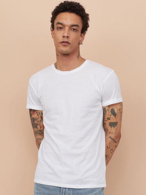 

H&M Men White Cotton T-Shirt