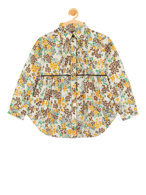 

Cherry Crumble Girls Green & Yellow Floral Printed Shirt Style Top