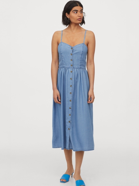 

H&M Women Blue Solid Lyocell Sustainable Dress