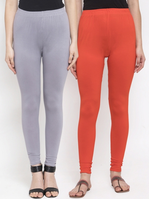 

TAG 7 Women Pack Of 2 Solid Leggings, Orange