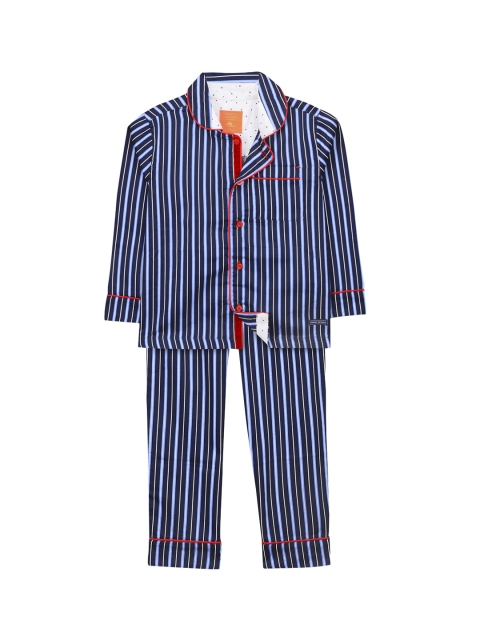 

Cherry Crumble Kids Navy Blue Striped Night suit