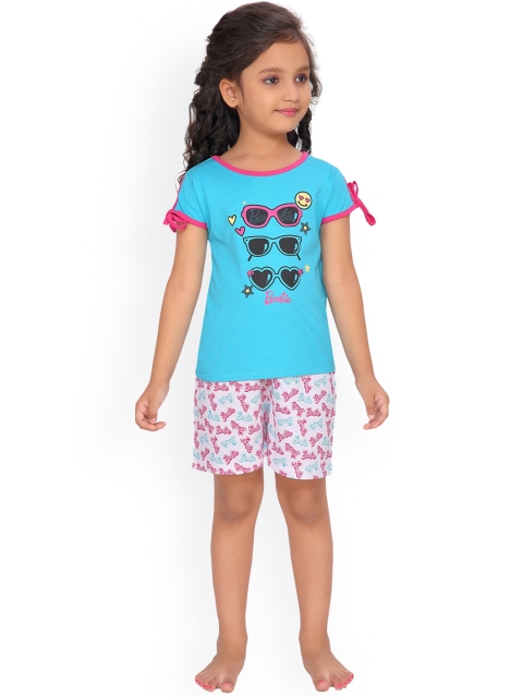 

Barbie Girls Blue & White Printed Night suit