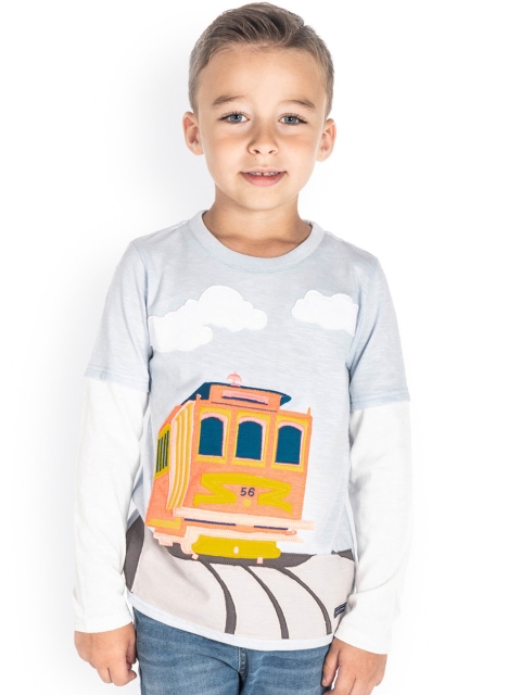 

Cherry Crumble Boys Blue & Yellow Printed Round Neck T-shirt