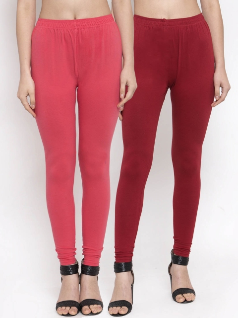 

TAG 7 Women Pack Of 2 Solid Churidar-Length Leggings, Maroon