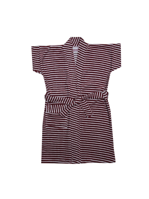 

BUMZEE Unisex Kids Maroon & White Striped Bath Robe