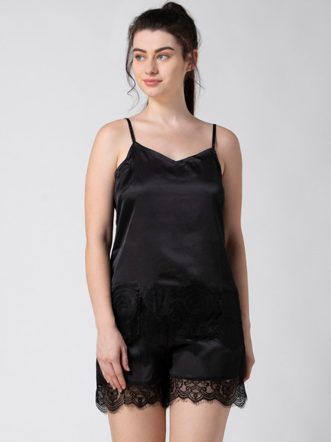 

ADORENITE Women Black Solid Night suit