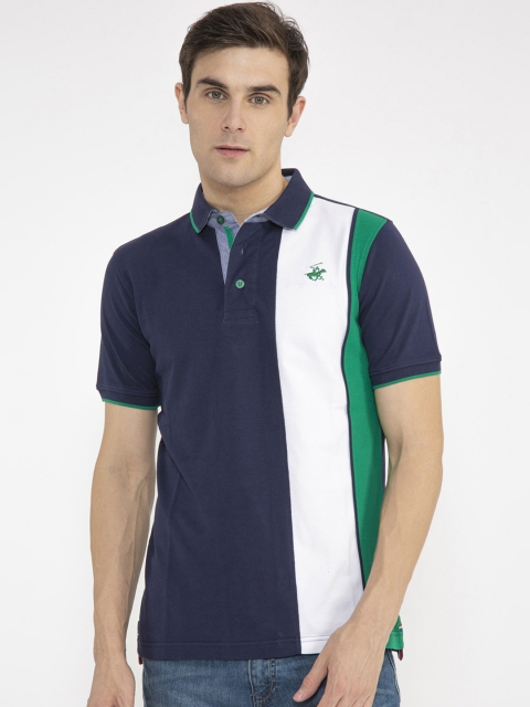 

Beverly Hills Polo Club Men Navy Blue & White Colourblocked Polo Collar T-shirt