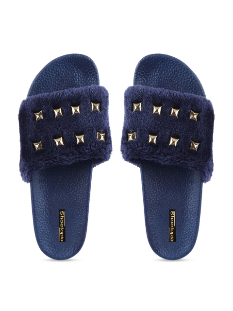 

Shoetopia Women Blue Embellished Thong Flip-Flops