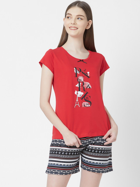 

Juliet Women Red & Black Printed Night suit
