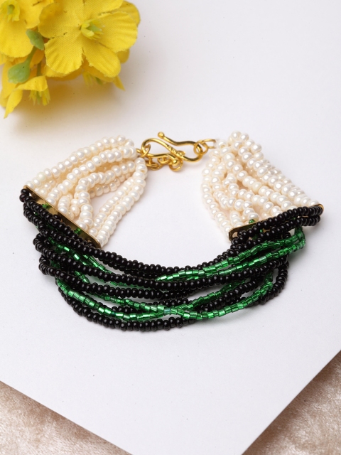 

DUGRISTYLE Men White & Green Sterling Silver Bracelet
