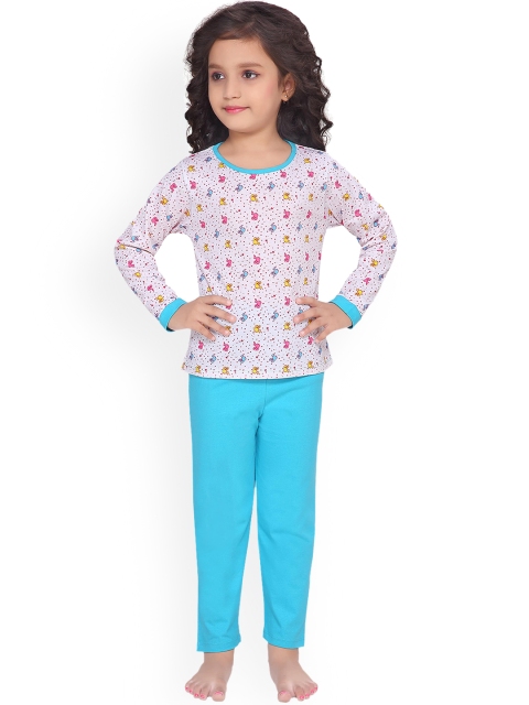 

Barbie Girls White & Blue Printed Night suit