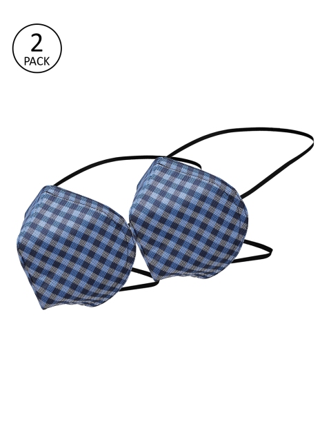 

Alvaro Castagnino Unisex 2 Pcs Checked 3-Ply Reusable Cloth Masks, Blue