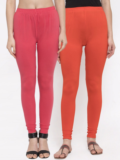 

TAG 7 Women Pack Of 2 Solid Churidar-Length Leggings, Orange
