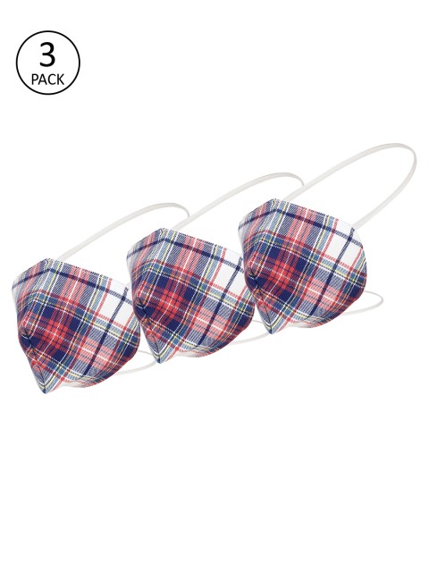 

Alvaro Castagnino Unisex 3 Pcs Checked 3-Ply Reusable Cloth Masks, Navy blue