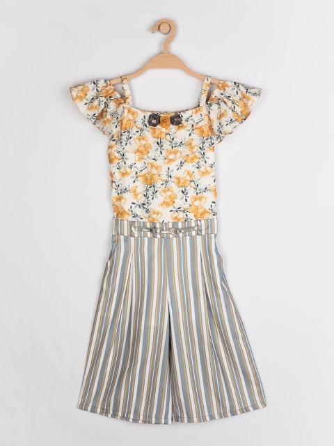 

Peppermint Girls Mustard & Grey Floral Printed Basic Jumpsuit