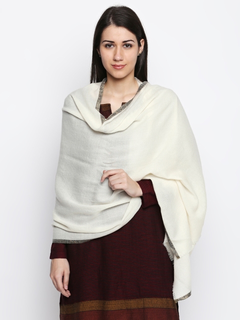 

RANGMANCH BY PANTALOONS Women Off-White Solid Pure Woolen Shawl