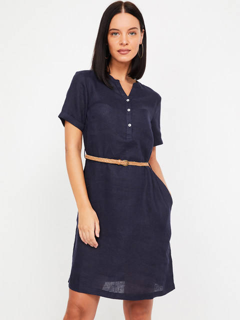 

Bossini Women Navy Blue Solid A-Line Dress