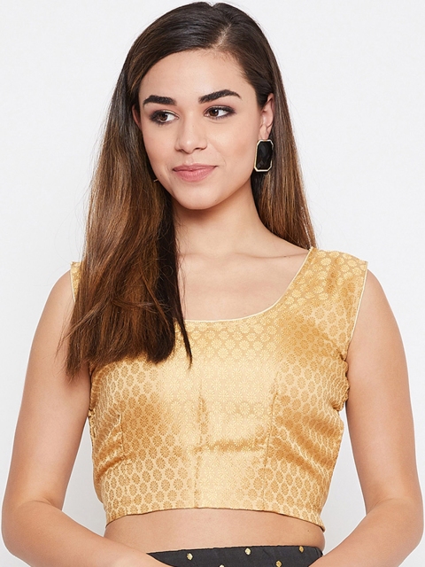 

TULIP 21 Women Beige & Gold-Coloured Woven Design Saree Blouse