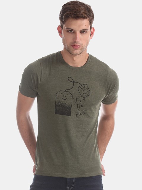 

Colt Men Olive Green Printed Round Neck T-shirt