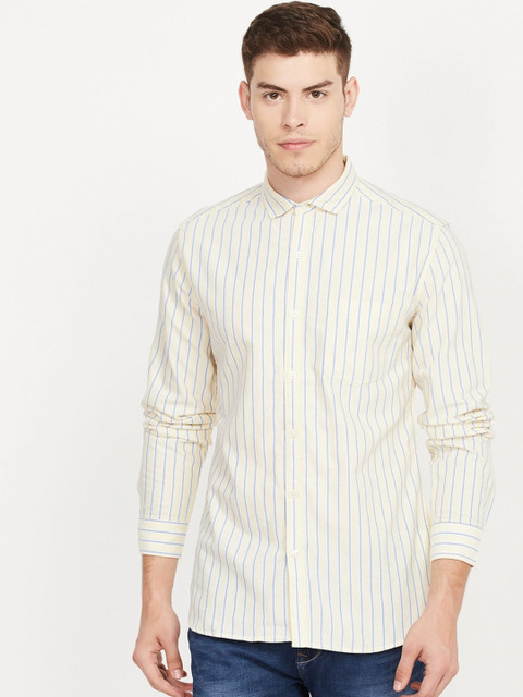 

Fame Forever by Lifestyle Men Yellow & Blue Slim Fit Striped Casual Shirt