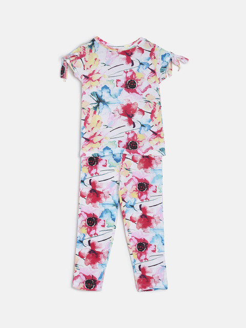 

TALES & STORIES Girls Pink & Blue Floral Printed Top with Pyjamas
