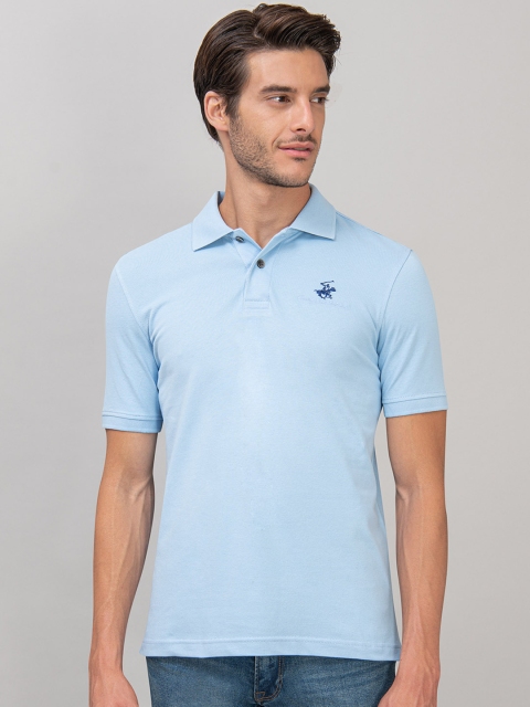 

Beverly Hills Polo Club Men Blue Solid Polo Collar T-shirt