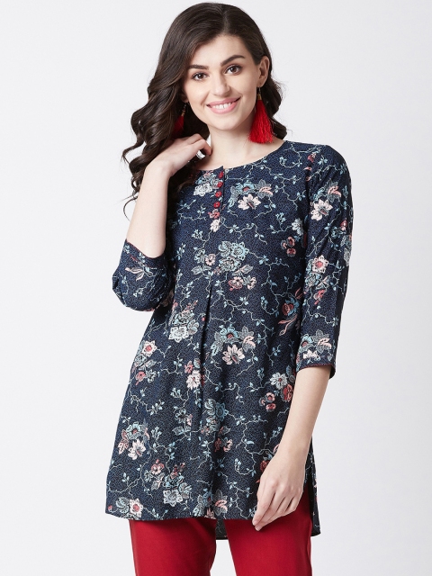 

Tissu Women Black & Blue Floral Print Straight Kurti