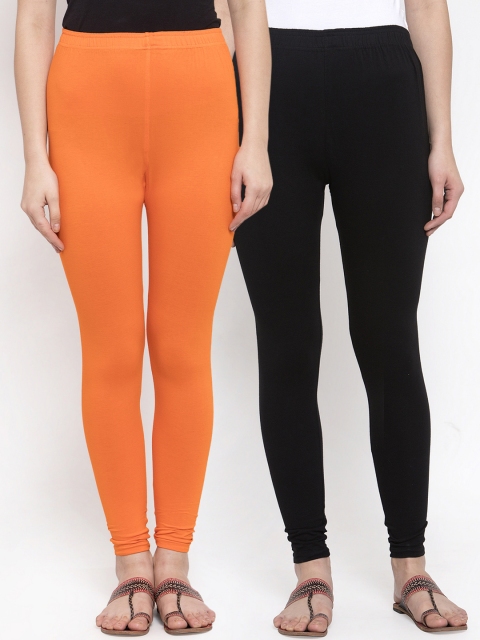

TAG 7 Women Pack Of 2 Solid Churidar-Length Leggings, Black