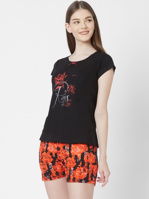 

Juliet Women Black & Orange Solid Night suit