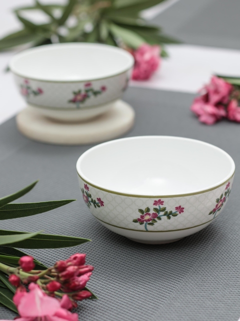 

India Circus Set Of 6 White & Pink Floral Printed Ceramic Designer Bowls