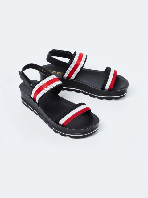 

Ginger by Lifestyle Women White Striped PU Open Toe Flats